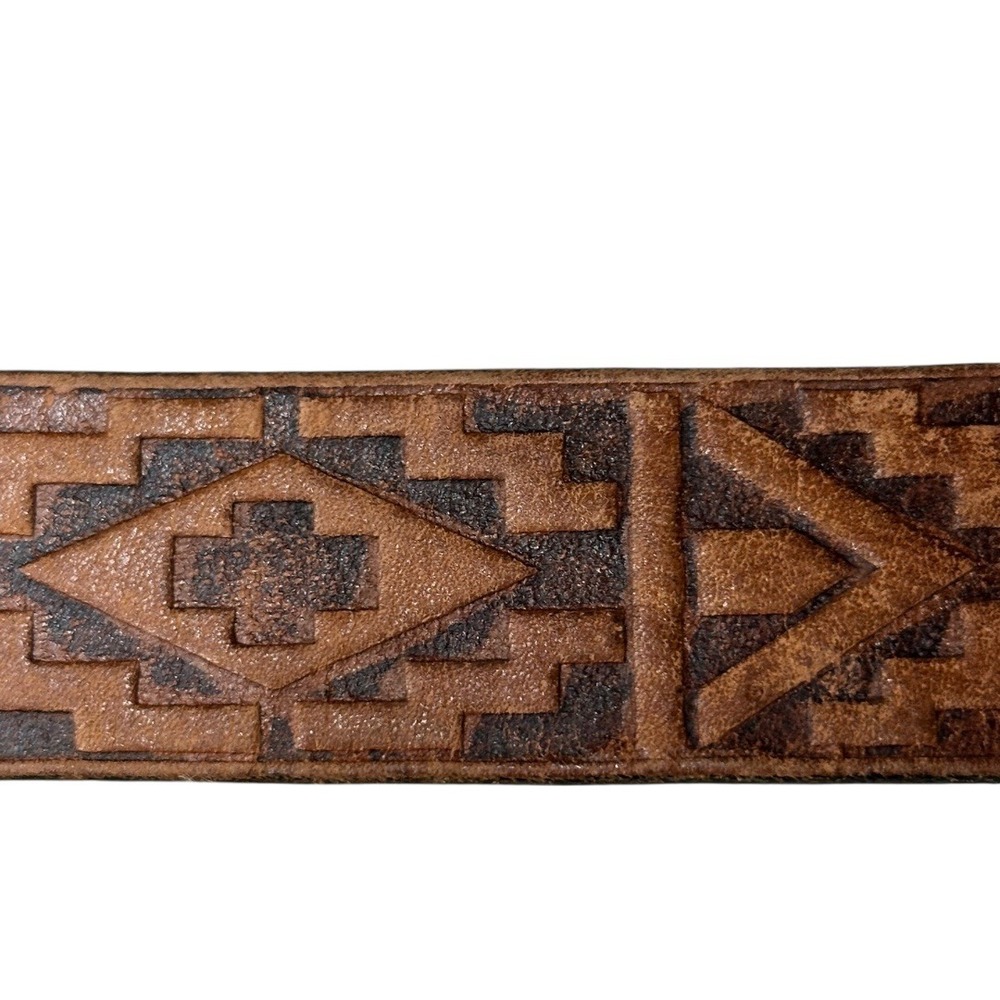 Western Men's Leather Tooled American Indian‎ Headdress Detail No Buckle Belt - Picture 7 of 13